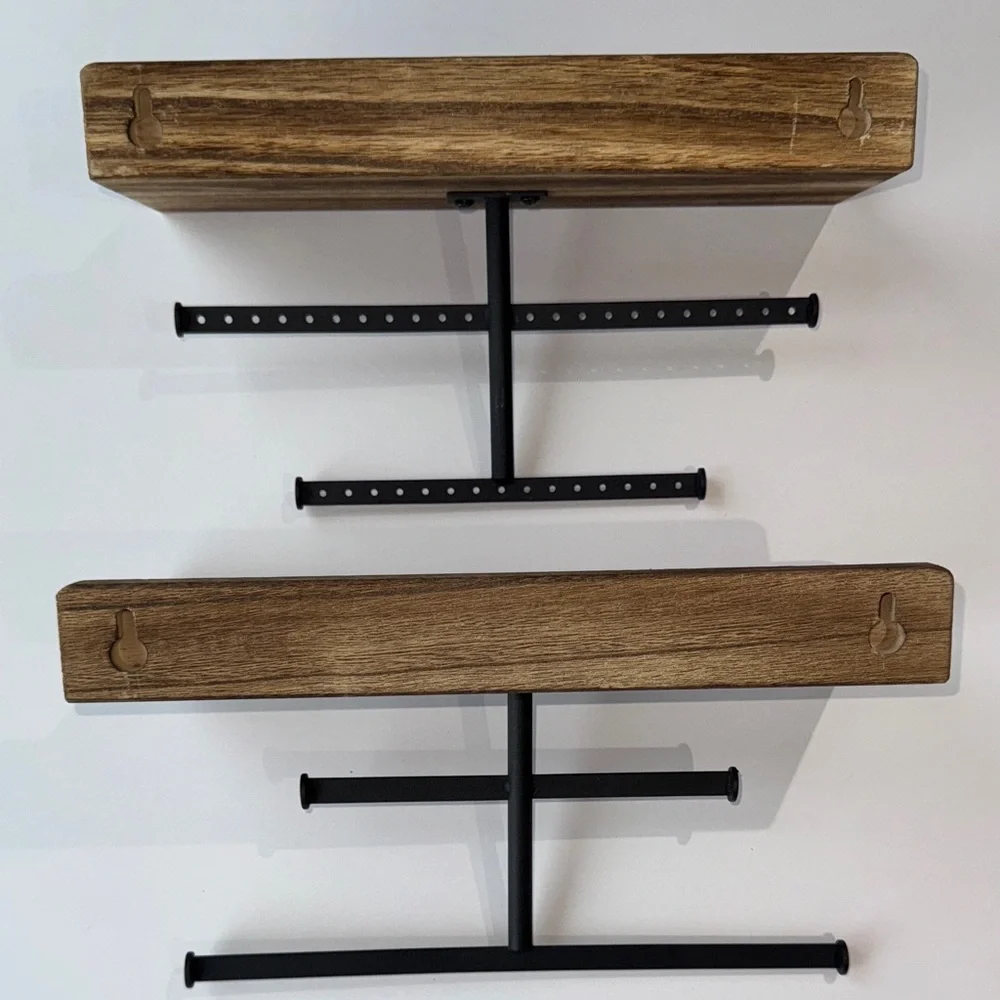 Modern Wood & Metal Wall Mounted Hanging Jewelry Shelves